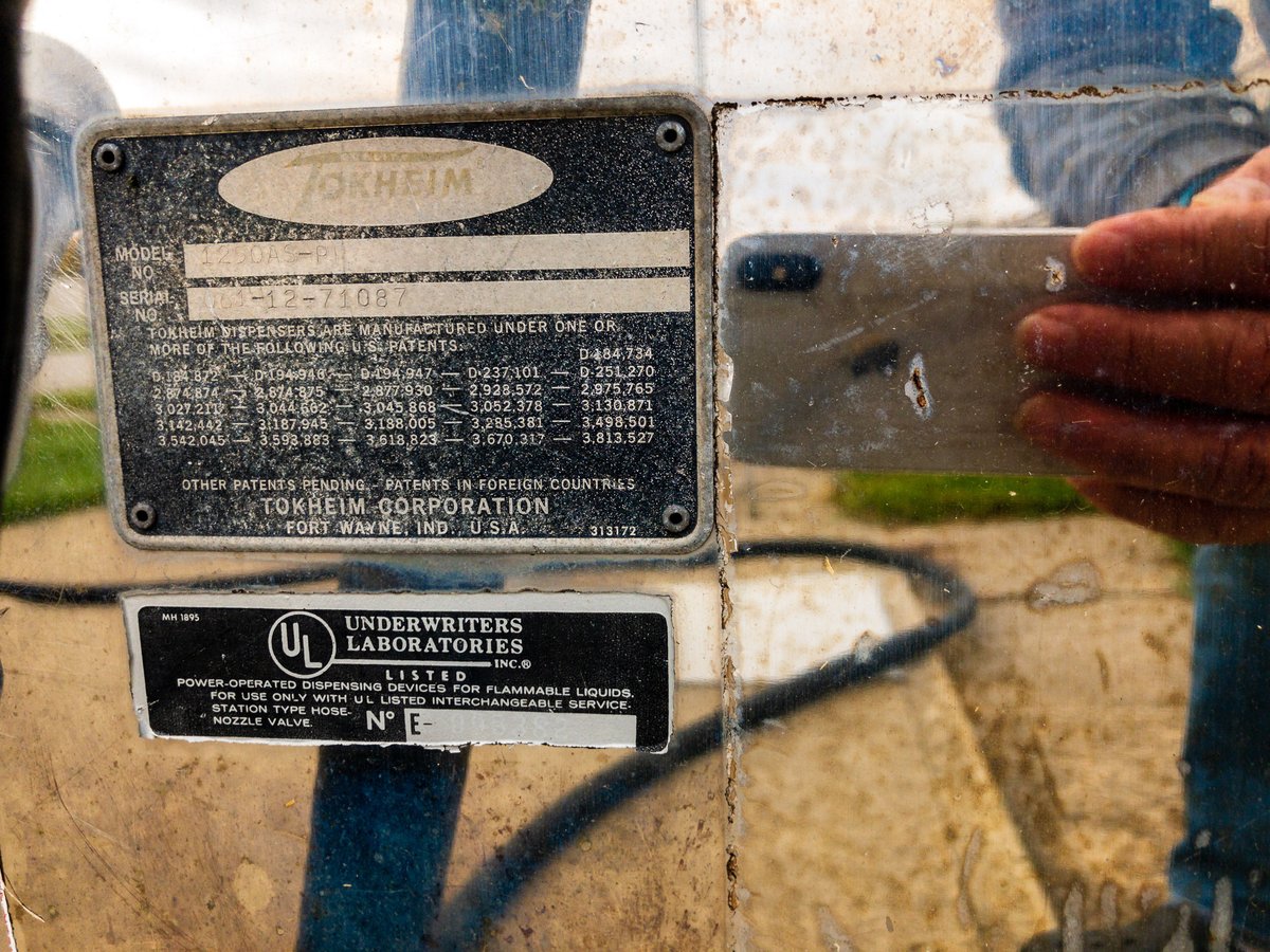 Patent marks on a Tokheim Corporation fuel dispenser